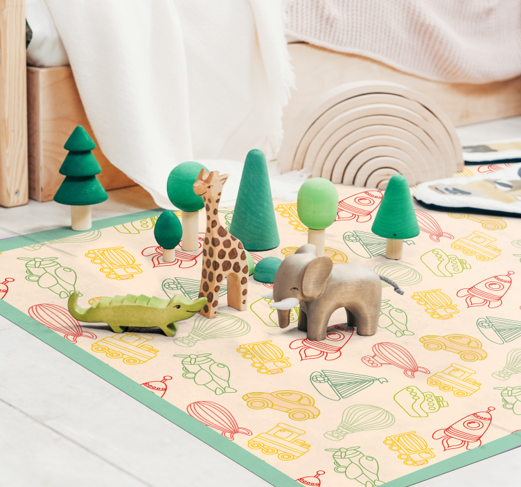 Playful Transport Pattern kids vinyl rug - TenStickers