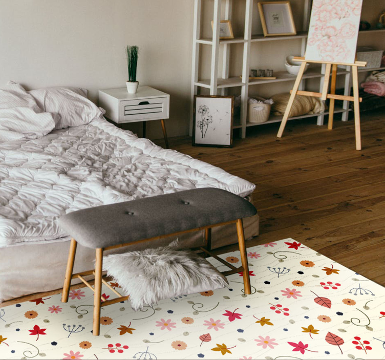 Polka dot leaves floral rug - TenStickers