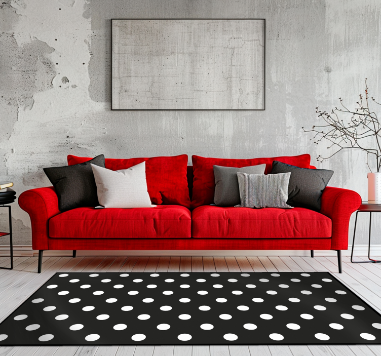 Polka dot pattern black vinyl rug - TenStickers