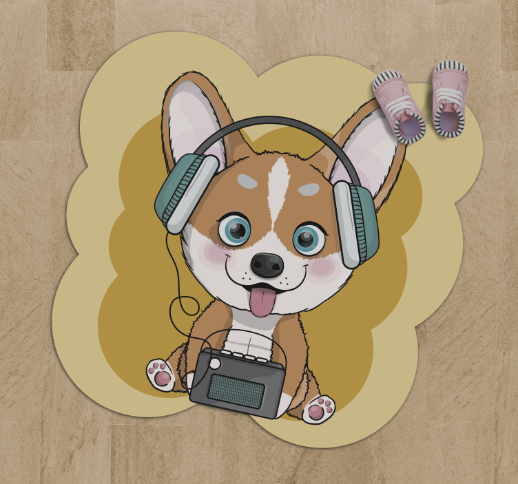 Puppy Headphones Illustration vinyl rug - TenStickers