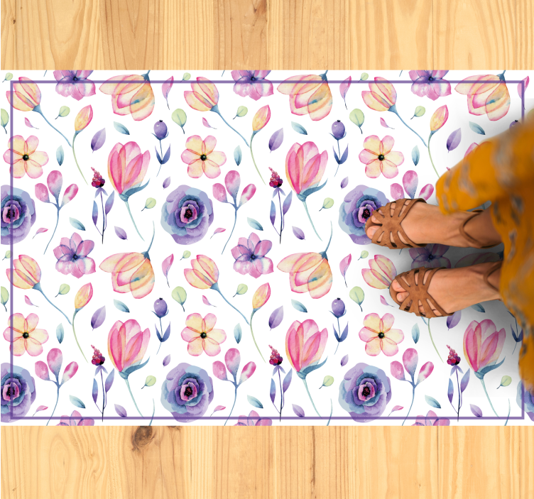 Purple delicate floral pattern nature vinyl rug - TenStickers