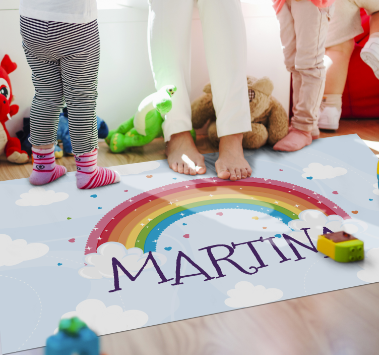 Rainbow clouds with name personalised mat - TenStickers