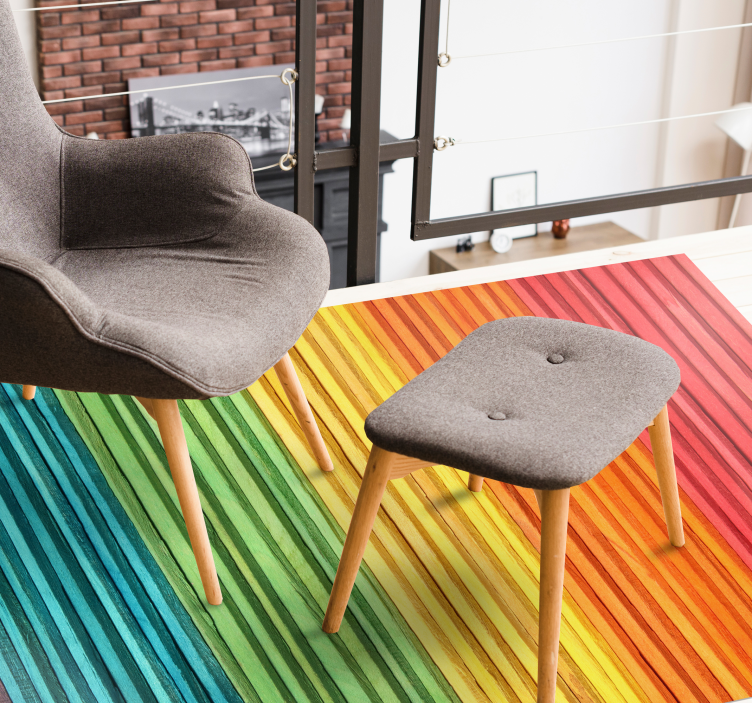 Rainbow striped layers wood vinyl rug - TenStickers