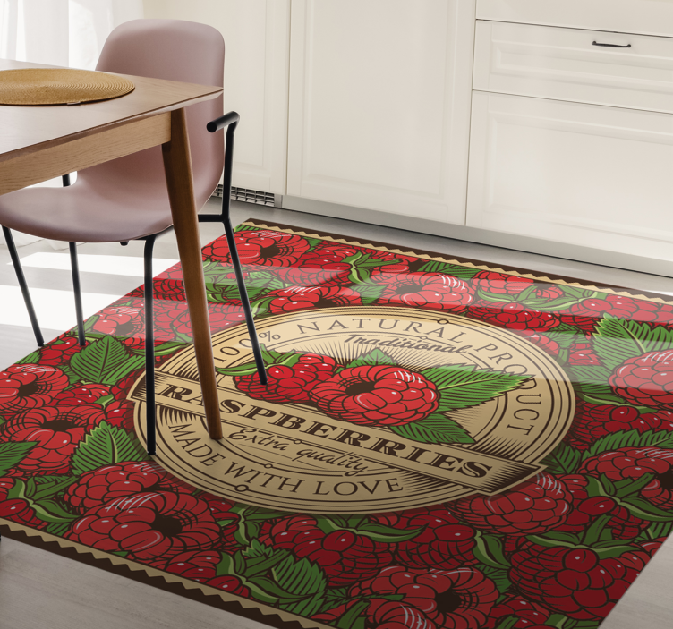 Raspberry floral pattern kitchen vinyl rug - TenStickers