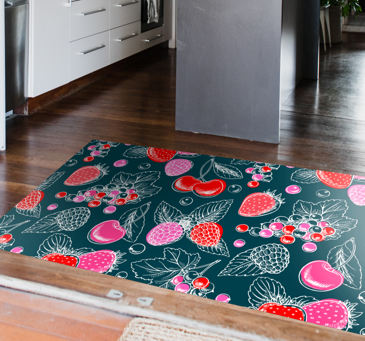 Red fruits pattern kitchen floor tiles - TenStickers