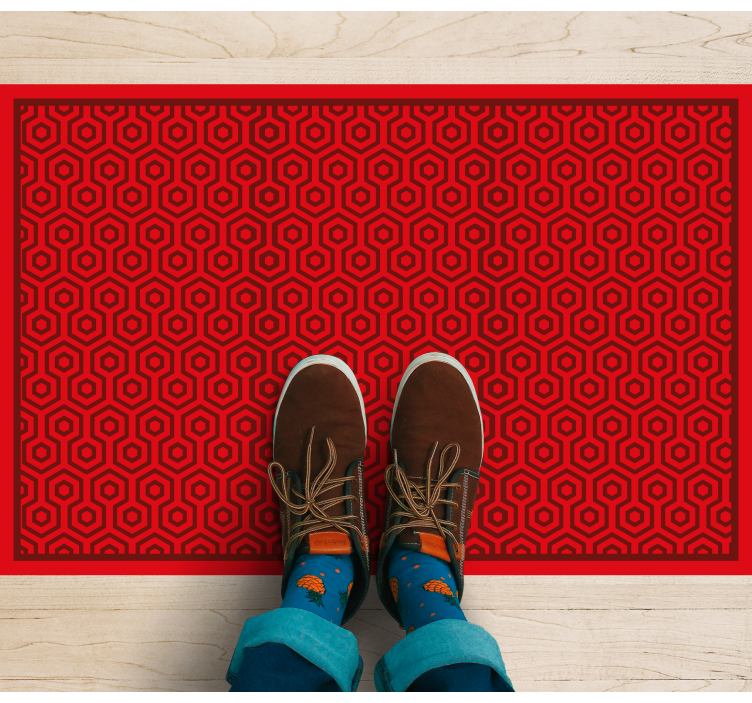 Red gometric pattern kitchen floor tiles - TenStickers