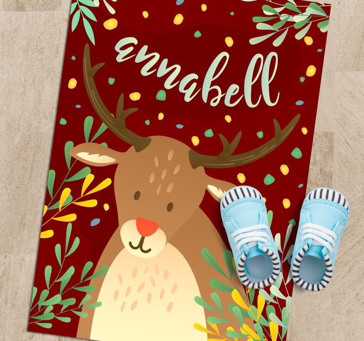 Reindeer with name christmas vinyl rug - TenStickers
