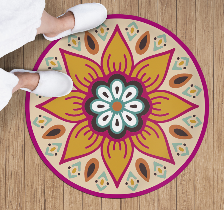 Gorgeous round flower mandala vinyl rug - TenStickers