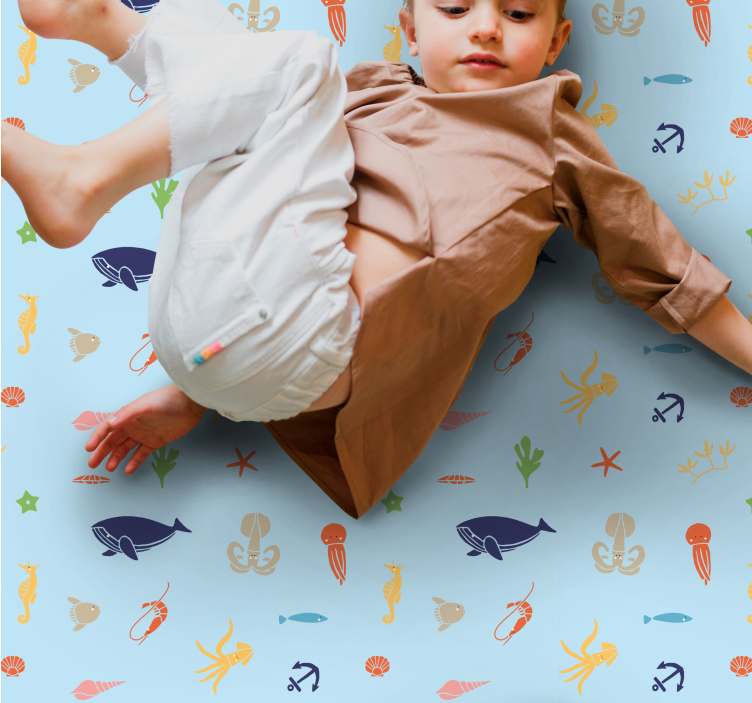 Sea animals on light blue kids vinyl rug - TenStickers