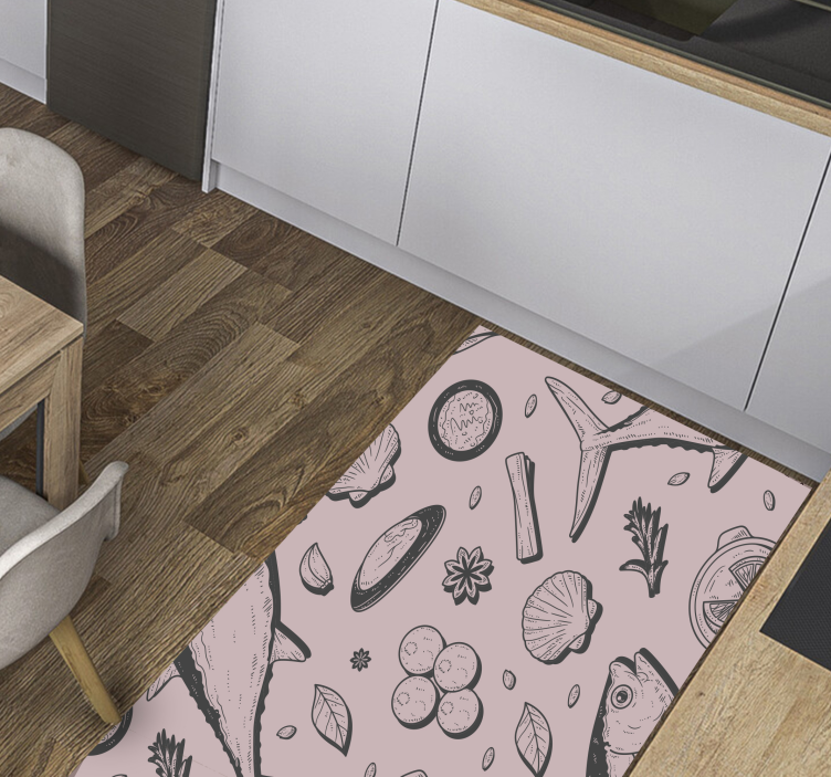 Seafood inspired motif kitchen vinyl rug - TenStickers
