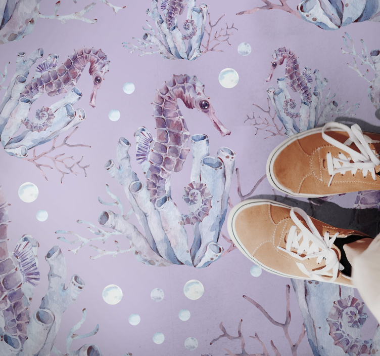 Seahorse coral design bathroom vinyl rug - TenStickers