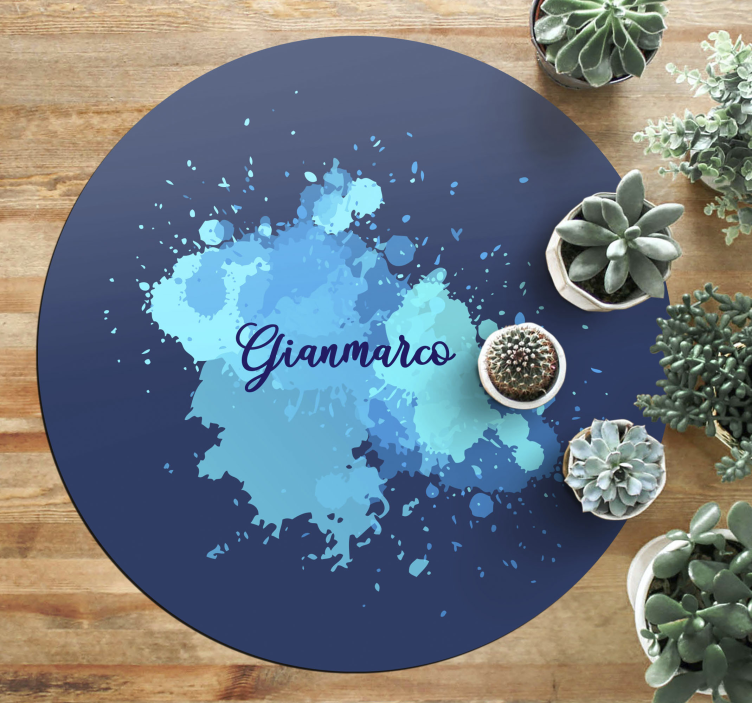 Splashing blue with name teenager vinyl rug - TenStickers