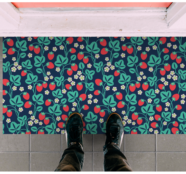 Strawberry blue background kitchen floor tiles - TenStickers