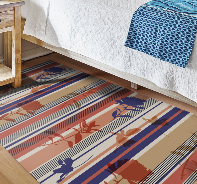 STRIPED FLORAL PATTERN flower vinyl rug - TenStickers