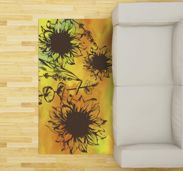 Sunflower Sketch flower vinyl rug - TenStickers
