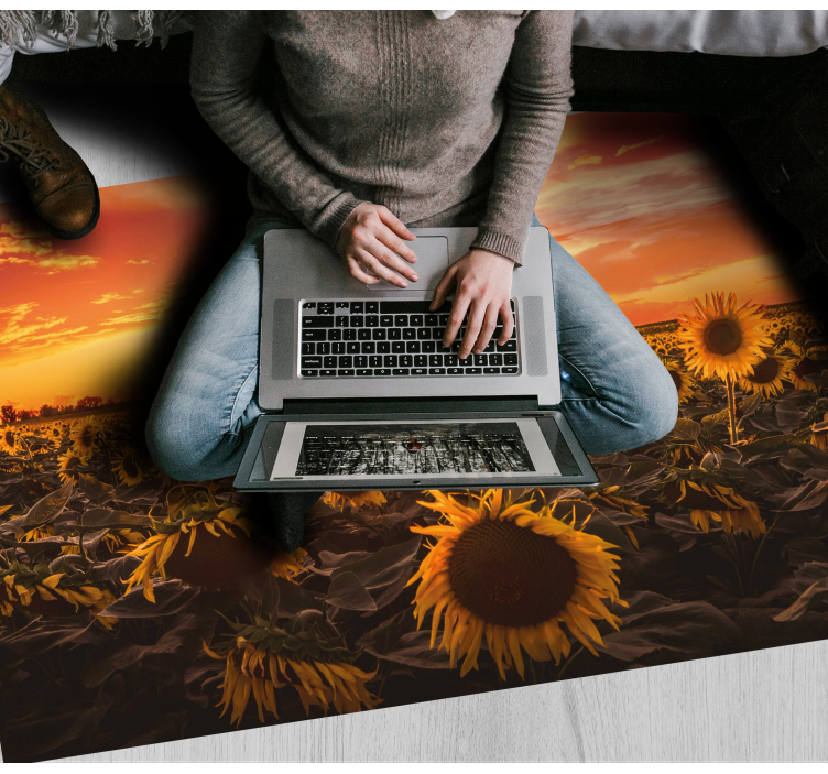 Sunflower Sunset Scene flower vinyl rug - TenStickers