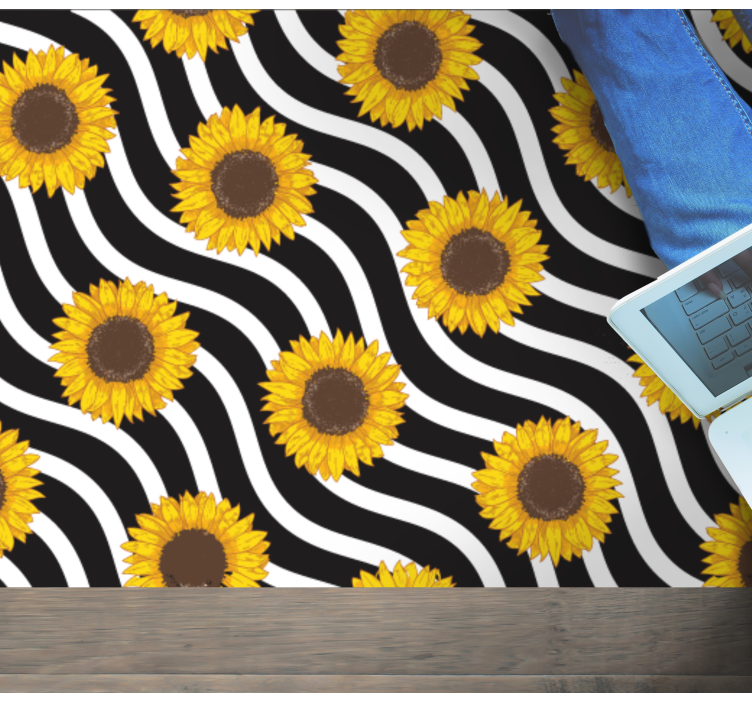 Sunflowers on stripy background vinyl rug - TenStickers