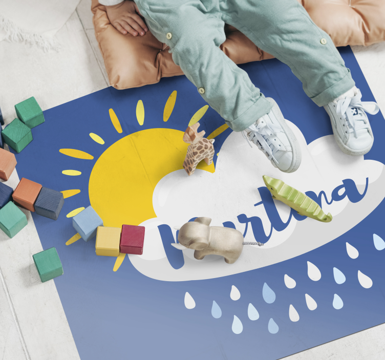 Rainy cloud with name vinyl rug - TenStickers