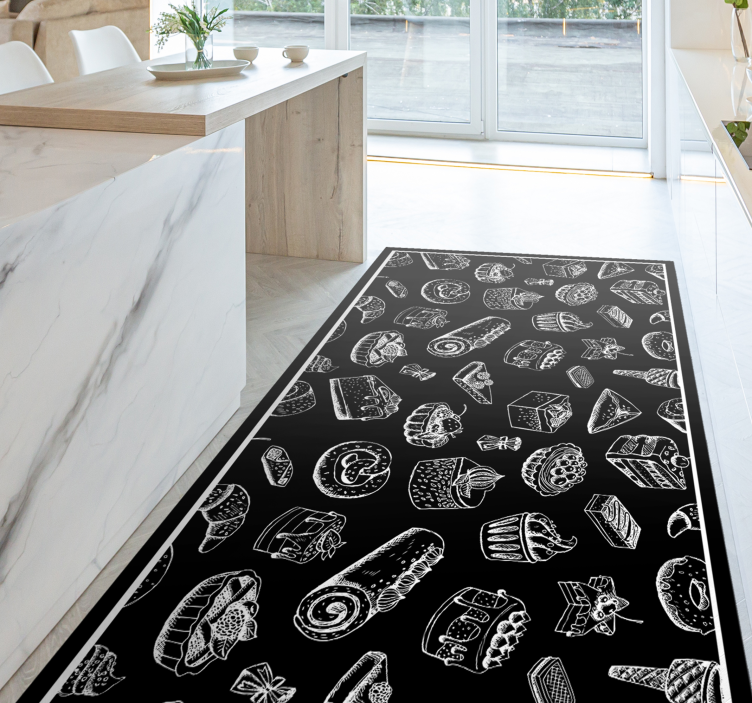 Sweet pastries pattern kitchen floor tiles - TenStickers