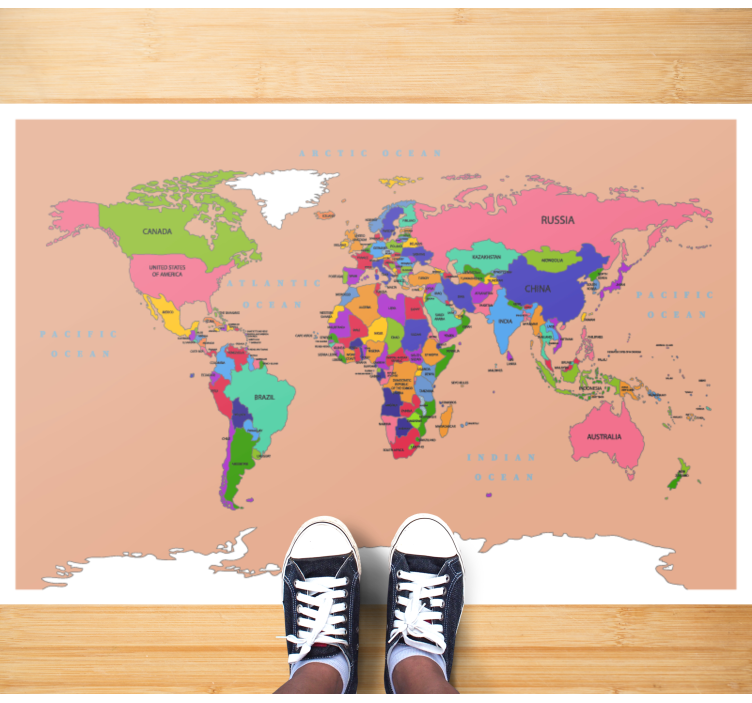 Tan color with colorful continents map rug - TenStickers