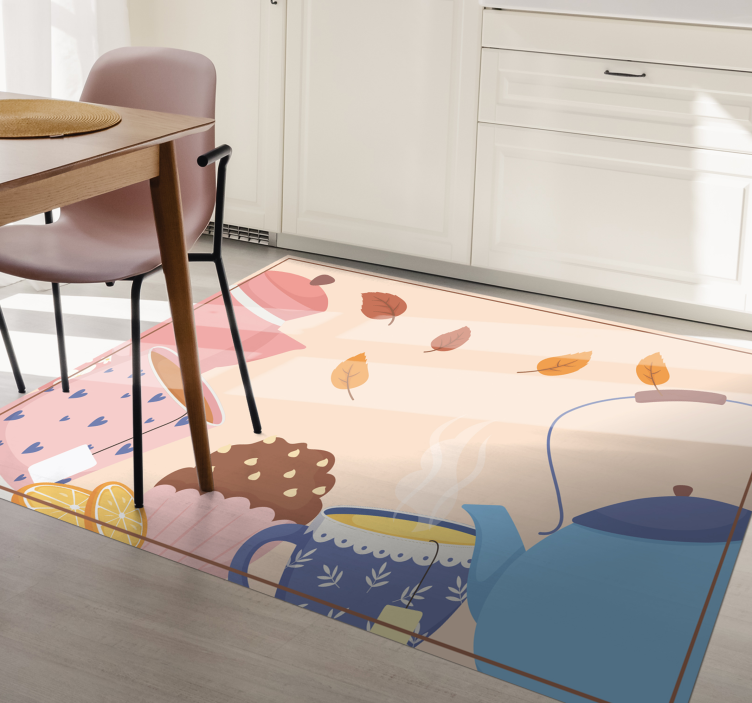 Teatime Illustration flower vinyl rug - TenStickers