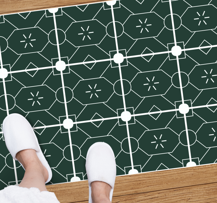 Tile vinyl rug in geometric green arrangement - TenStickers
