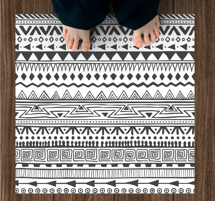 White and black design ethnic vinyl rug - TenStickers