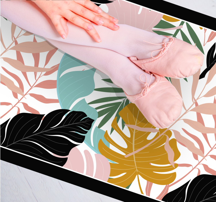 Tropical Leaf Palette nature vinyl rug - TenStickers