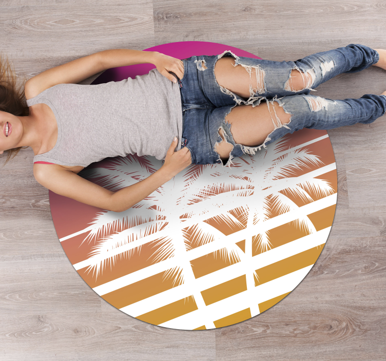 Tropical Sunset Palms flower vinyl rug - TenStickers