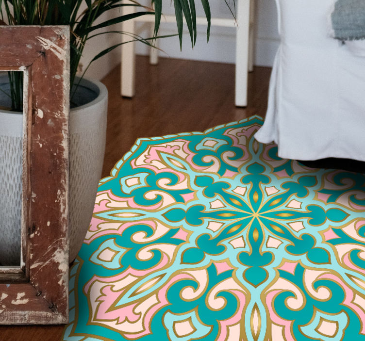 Turquoise and pink  mandala vinyl rug - TenStickers