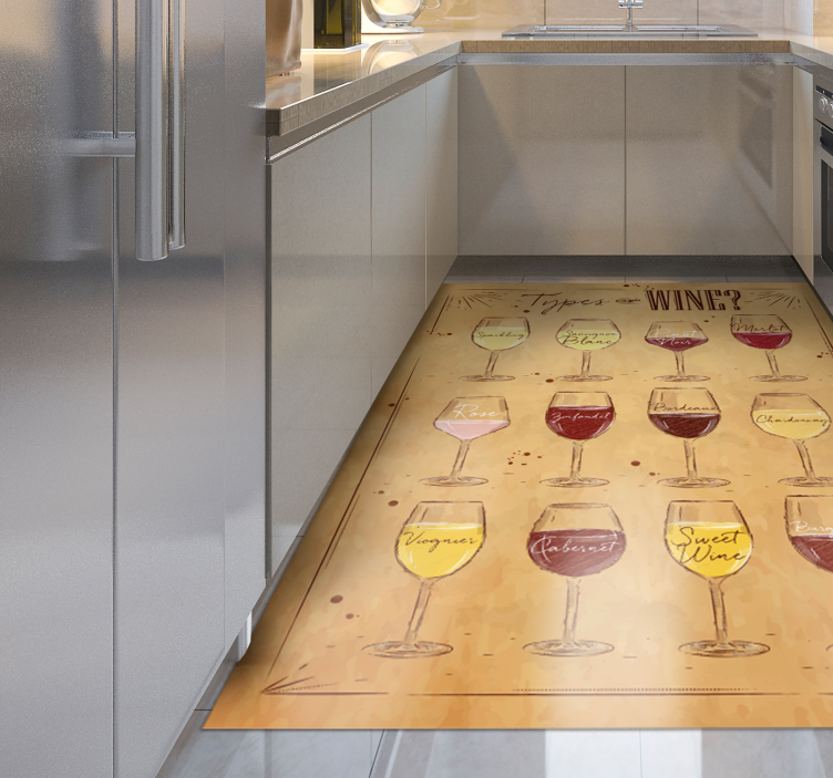 Types of Wine kitchen vinyl rug - TenStickers