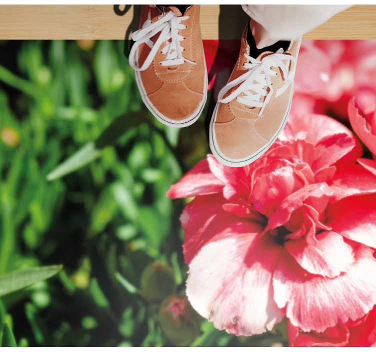Pink blooms and grass flower vinyl rug - TenStickers