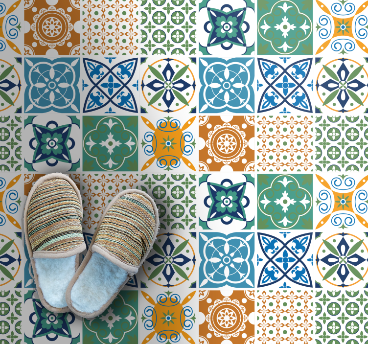 Vibrant motifs tile vinyl rug - TenStickers