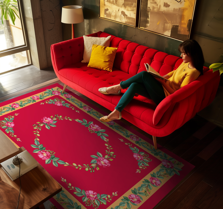 Vintage floral pattern red vinyl rug - TenStickers