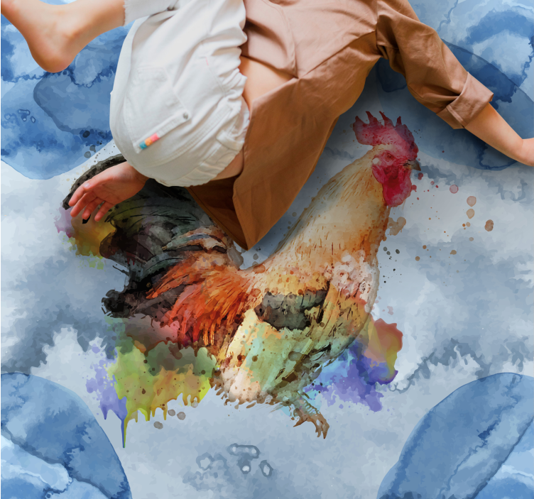Watercolor painted rooster square vinyl rug - TenStickers
