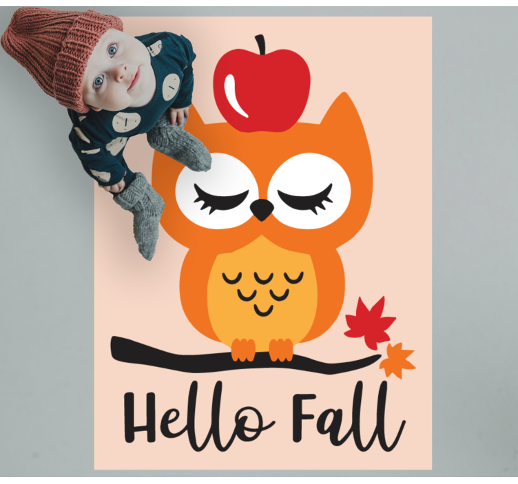 Hello fall owl kids vinyl rug - TenStickers