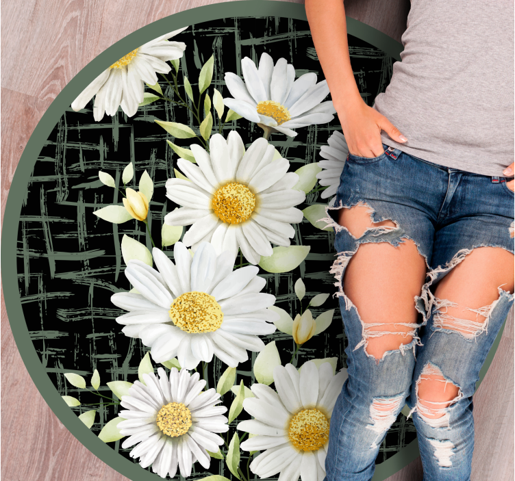 White Daisy Arrangement flower vinyl rug - TenStickers