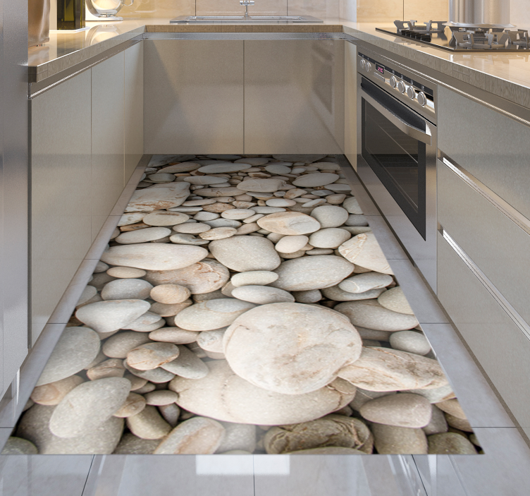 White small stones kitchen vinyl rug - TenStickers