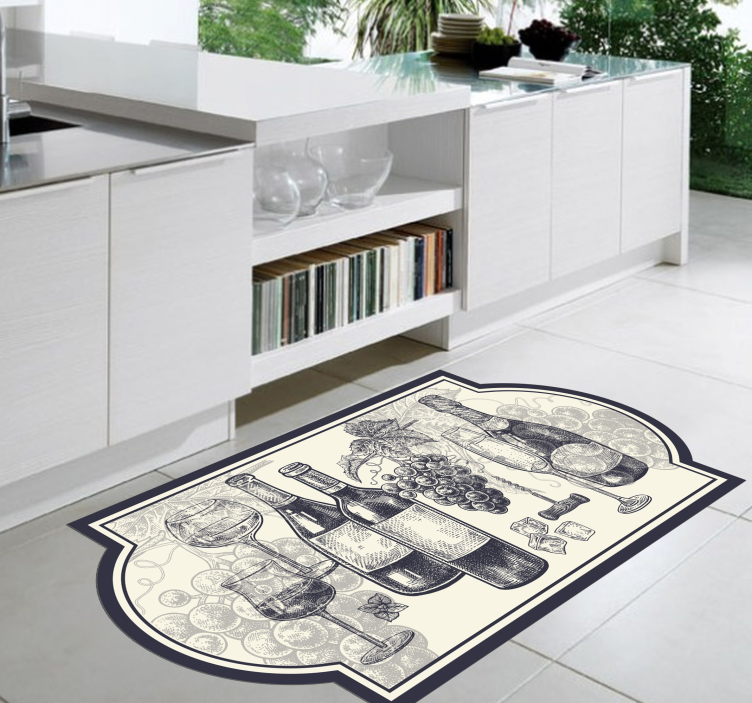 Wine-Themed Elegance kitchen vinyl rug - TenStickers