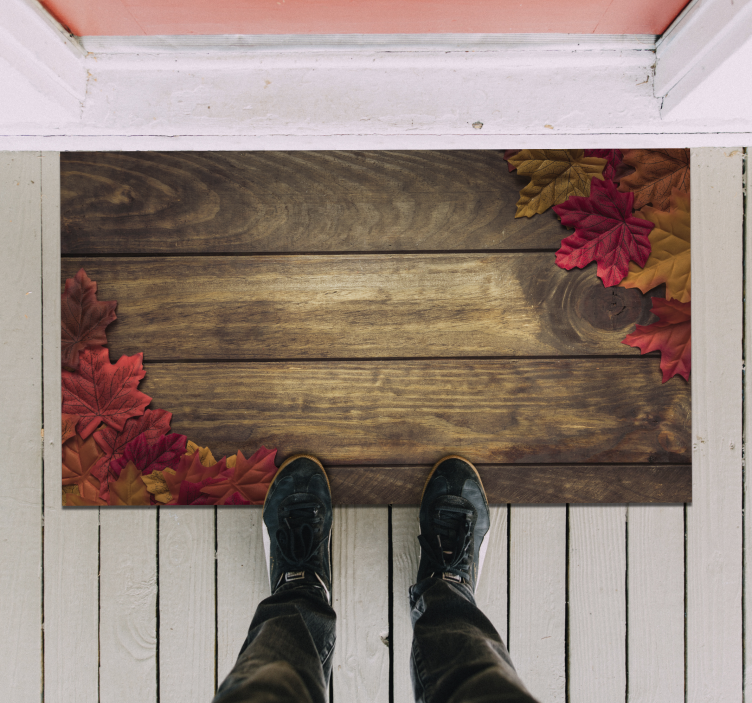 Wood with Autumn leaves vinyl flooring - TenStickers