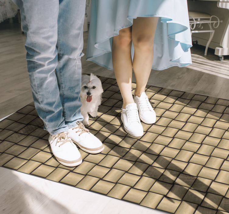 Brown tile pattern wood vinyl rug - TenStickers