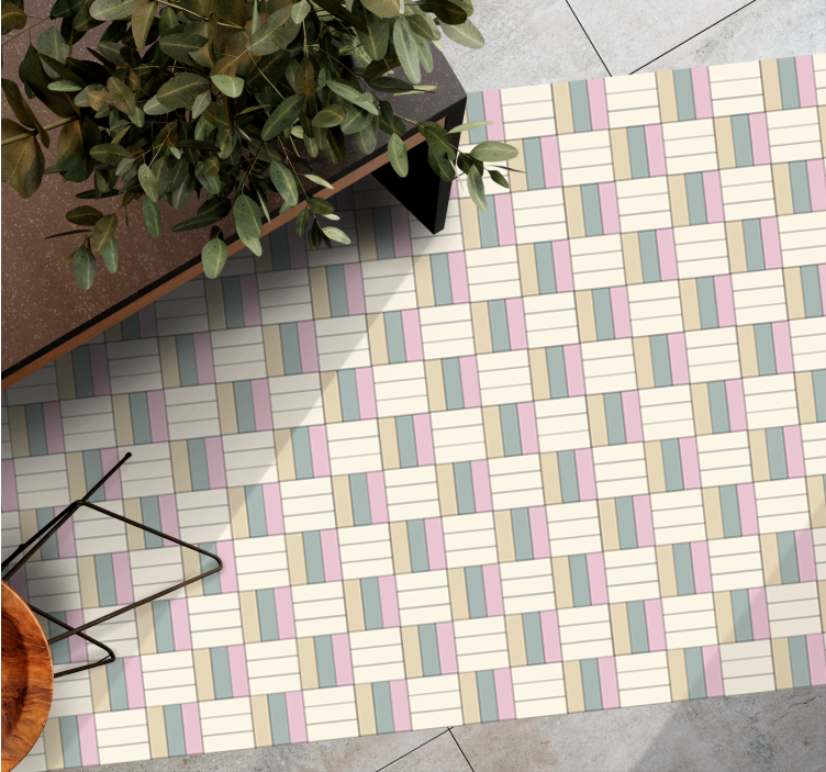 Woven colour blocks geometric vinyl rug - TenStickers