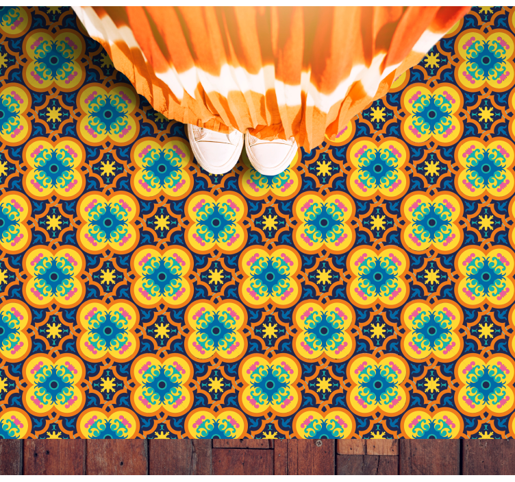 Yellow and blue oriental boho texture carpet - TenStickers