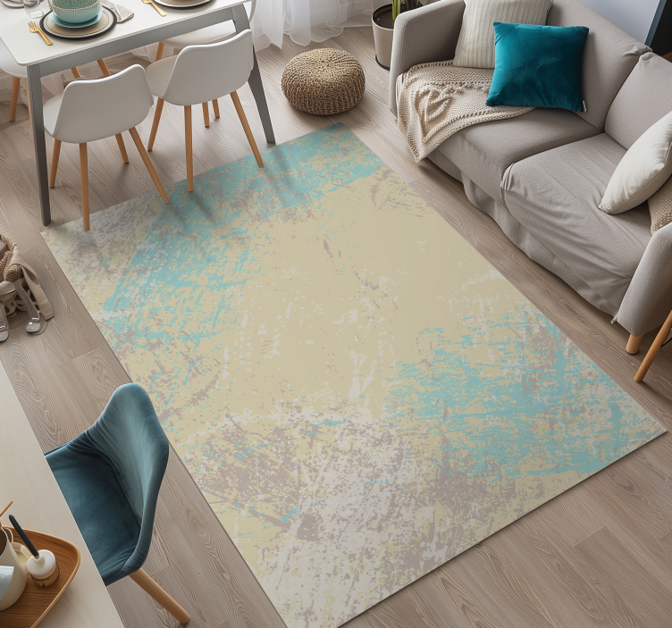 Yellow & Blue abstract design dining room rug - TenStickers