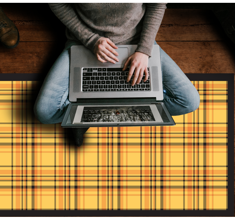 Yellow plaid pattern living room rug - TenStickers