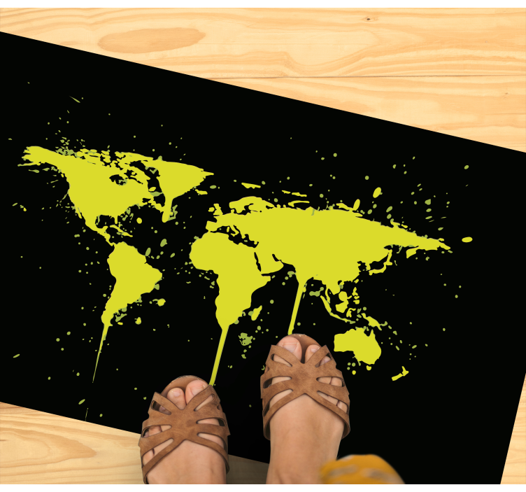 Yellow splashes paint on black background rug - TenStickers