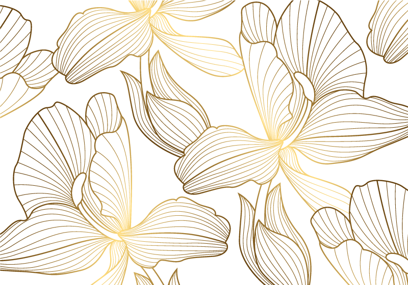 Golden flowers white vinyl rug - TenStickers