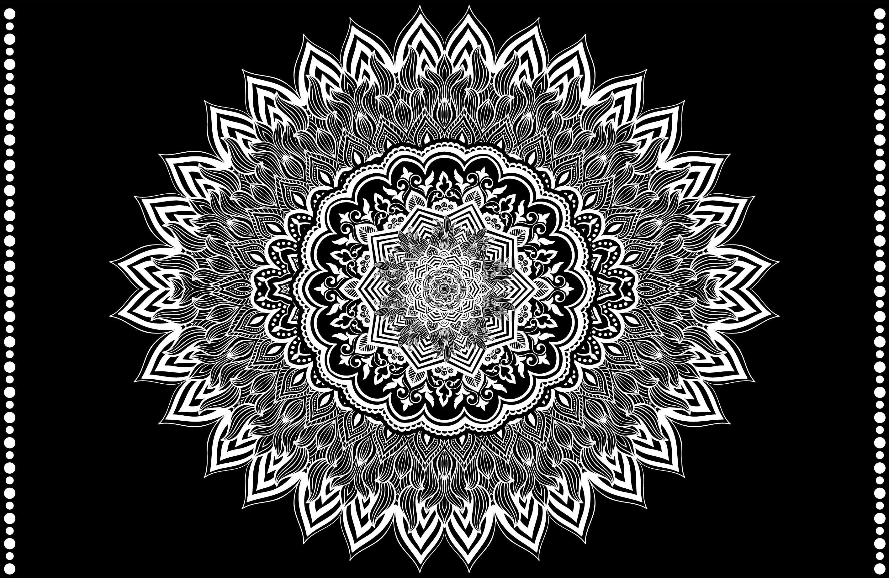 Floral mandala design black vinyl rug - TenStickers