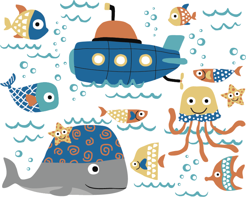 Animal vinyl rug with blue marine designs - TenStickers