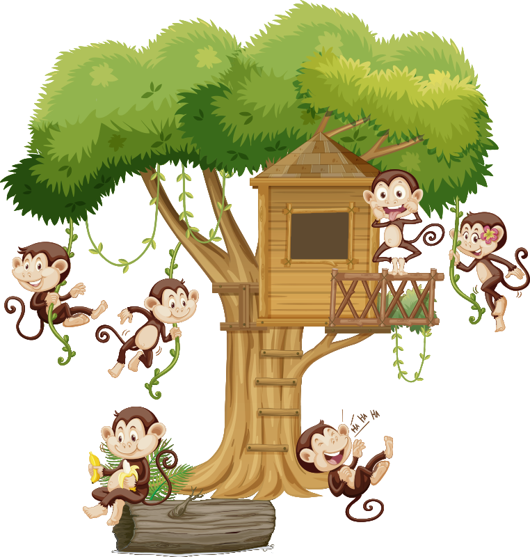 Animal vinyl rug monkeys in a tree house - TenStickers